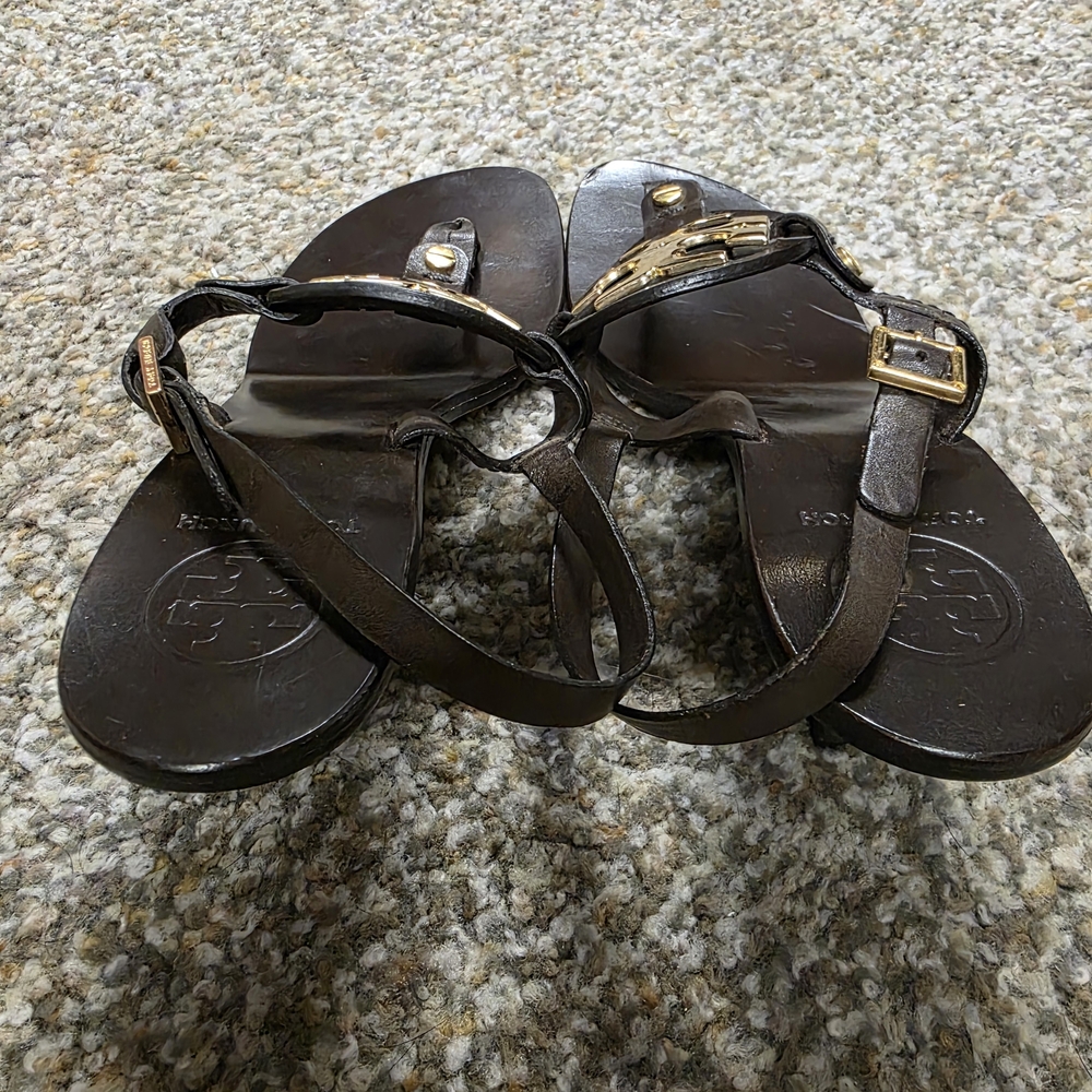 Tory Burch Black Sandals with Gold Accents - Picture 3 of 4